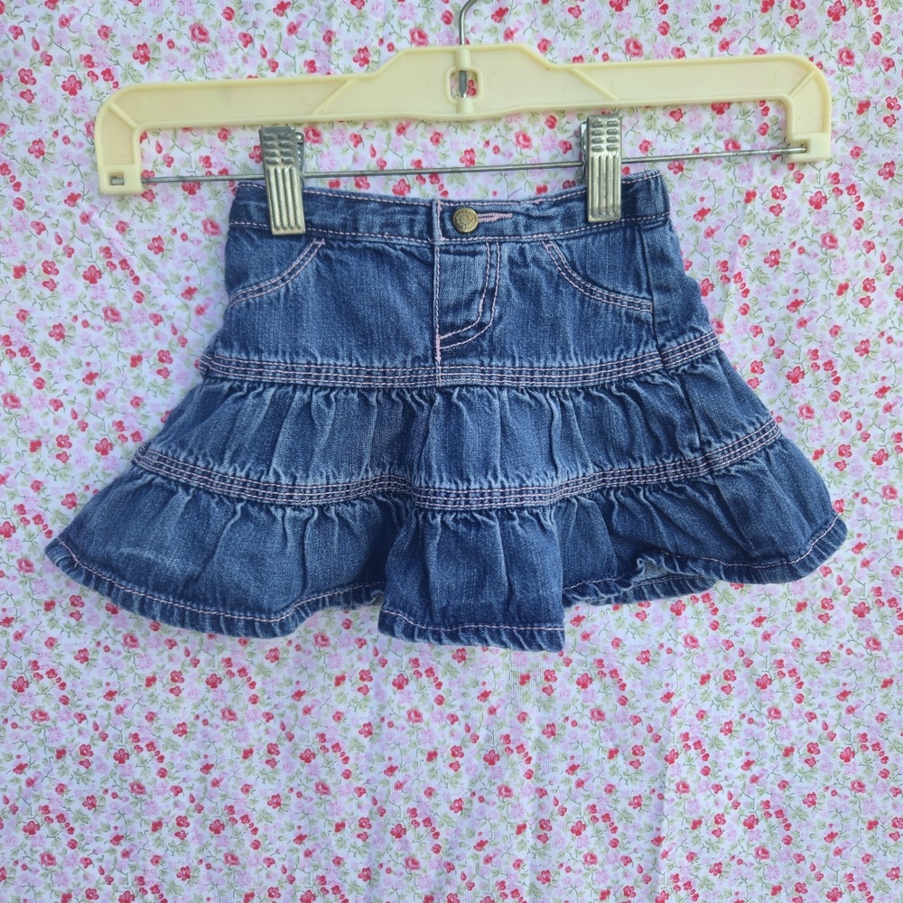 2007 / Y2K Baby Gap Blue/ Pink Denim Skirt with Bloomers Size 6-12 Months